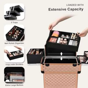 Rose Gold Diamond Makeup Trolley - Elegant Beauty Storage