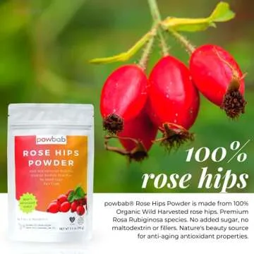 powbab Rose Hips Powder from 100% Wild Organic Rosehip. Premium Rosa Rubiginosa. Seedless Ground Ros...