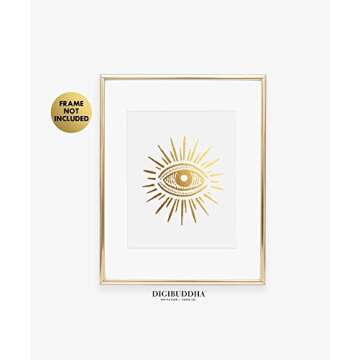 DIGIBUDDHA Vintage Third Eye Gold Foil Print Yoga Meditation Poster Chakra Decor Metallic Art 8 inches x 10 inches A29