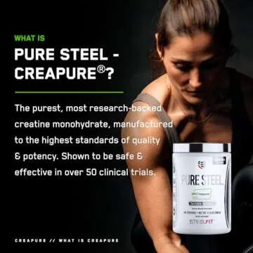 SteelFit Creapure Creatine Monohydrate Powder, Unflavored - German Micronized Creatine Powder for Men & Women - Gym Workout Nutritional Supplements for Muscle Gain, Brain Health & Strength Building