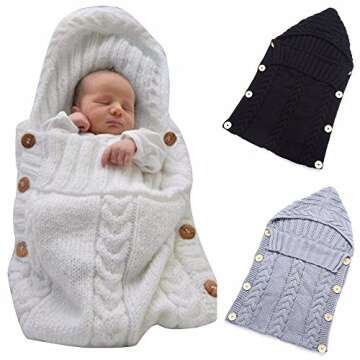 Symphony Wire Newborn Baby Wrap Swaddle Blanket, Kids Wool Knit Swaddle Kids Sleeping Bag Stroller Wrap Sleep Sacks (White)