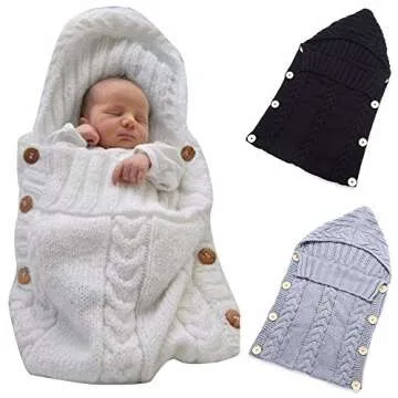 Symphony Wire Newborn Baby Wrap Swaddle Blanket, Kids Wool Knit Swaddle Kids Sleeping Bag Stroller Wrap Sleep Sacks (White)