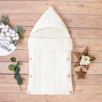 Symphony Wire Newborn Baby Wrap Swaddle Blanket, Kids Wool Knit Swaddle Kids Sleeping Bag Stroller Wrap Sleep Sacks (White)