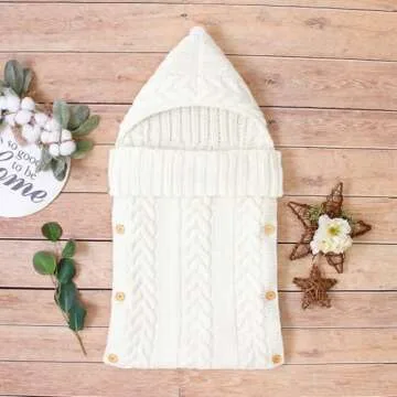 Symphony Wire Newborn Baby Wrap Swaddle Blanket, Kids Wool Knit Swaddle Kids Sleeping Bag Stroller Wrap Sleep Sacks (White)