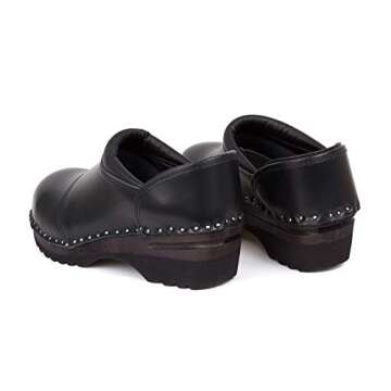 Troentorp Clogs, Picasso Bastad Slip On Steel Toe Non Slip Womens Leather Wooden Nursing Chef Work Swedish Clogs Black US 10 (EU 40)