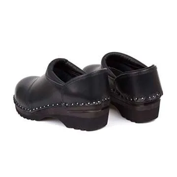 Troentorp Clogs, Picasso Bastad Slip On Steel Toe Non Slip Womens Leather Wooden Nursing Chef Work Swedish Clogs Black US 10 (EU 40)