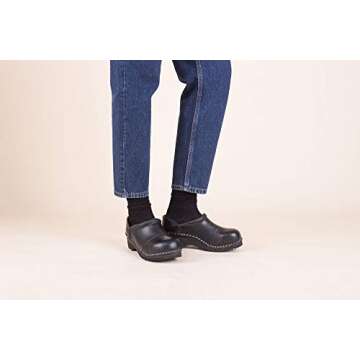 Troentorp Clogs, Picasso Bastad Slip On Steel Toe Non Slip Womens Leather Wooden Nursing Chef Work Swedish Clogs Black US 10 (EU 40)