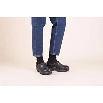 Troentorp Clogs, Picasso Bastad Slip On Steel Toe Non Slip Womens Leather Wooden Nursing Chef Work Swedish Clogs Black US 10 (EU 40)