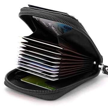 BAKUN Premium Leather Zipper Wallet for Business Cards