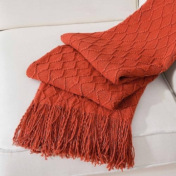 BATTILO HOME Rust Red Throw Blanket for Couch, Knit Fall Throw Blanket, Orange Red Throw Blanket Fal...