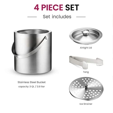 Stylish FineDine Insulated Ice Bucket with Tongs