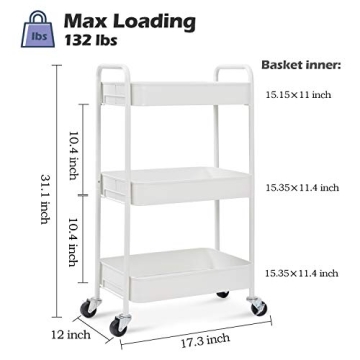 TOOLF 3-Tier Rolling Cart for Easy Organization and Storage