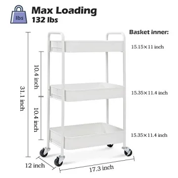 TOOLF 3-Tier Rolling Cart for Easy Organization and Storage