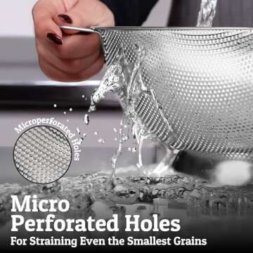 PriorityChef Colander, Stainless Steel Kitchen Strainer For Washing Rice, Pasta And Small Grains, 3.5 Quart