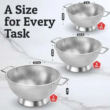 PriorityChef Colander, Stainless Steel Kitchen Strainer For Washing Rice, Pasta And Small Grains, 3.5 Quart