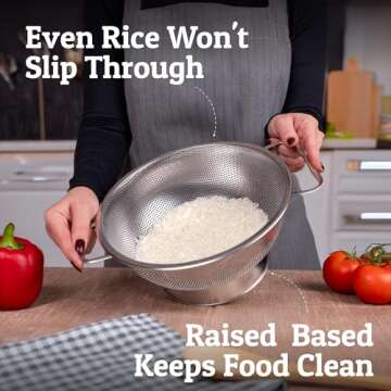 PriorityChef Colander, Stainless Steel Kitchen Strainer For Washing Rice, Pasta And Small Grains, 3.5 Quart