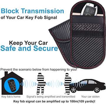 TICONN 2PK Faraday Bag for Key Fob, 3.5''X5.0'' Faraday Cage Protector, Car RFID Signal Blocking, Anti-Theft Pouch Anti-Hacking Case Blocker (Carbon Fiber)