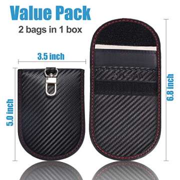 TICONN 2PK Faraday Bag for Key Fob, 3.5''X5.0'' Faraday Cage Protector, Car RFID Signal Blocking, Anti-Theft Pouch Anti-Hacking Case Blocker (Carbon Fiber)