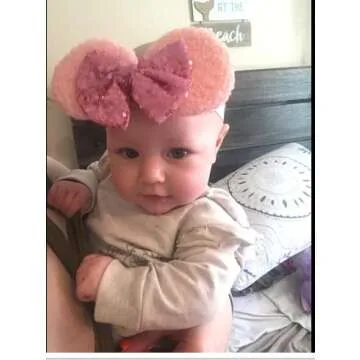 CellElection 9 Pack Mouse Ears Sequin Headbands 6Inch Large Big Sparkly Glitter Sequin Hair Bows Soft Nylon Hairbands Hair Accessories for Baby Girls Newborns Infants Toddlers Babies…