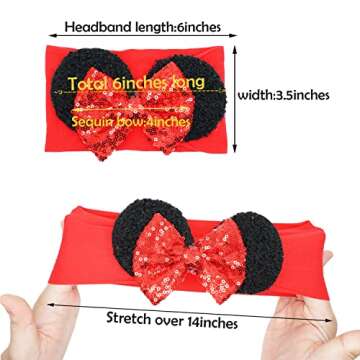 CellElection 9 Pack Mouse Ears Sequin Headbands 6Inch Large Big Sparkly Glitter Sequin Hair Bows Soft Nylon Hairbands Hair Accessories for Baby Girls Newborns Infants Toddlers Babies…