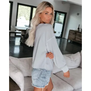 Oversized Off Shoulder Waffle Knit Top Light Grey