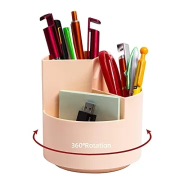Desk Pencil Pen Holder, 3 Slots 360-Degree Spinning Pencil Pen Desk Organizers, Desktop Storage Pen ...