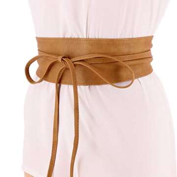 FASHIONGEN - Woman leatherette waisband Obi Belt, MICA - Light Camel, L-XL