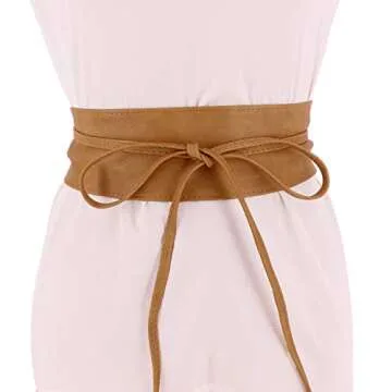 FASHIONGEN - Woman leatherette waisband Obi Belt, MICA - Light Camel, L-XL