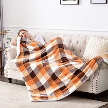 SOCHOW Buffalo Plaid Sherpa Fleece Throw Blanket, Double-Sided Checkered Super Soft Luxurious Bedding Blanket 60 x 80 inches, Orange