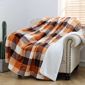 SOCHOW Buffalo Plaid Sherpa Fleece Throw Blanket, Double-Sided Checkered Super Soft Luxurious Bedding Blanket 60 x 80 inches, Orange