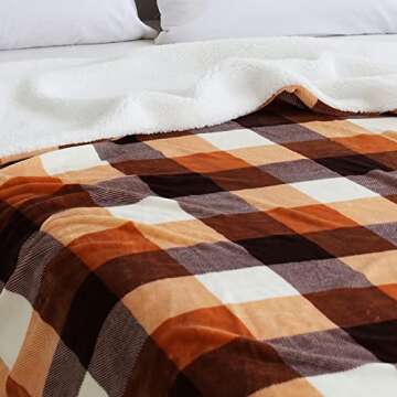 SOCHOW Buffalo Plaid Sherpa Fleece Throw Blanket, Double-Sided Checkered Super Soft Luxurious Bedding Blanket 60 x 80 inches, Orange