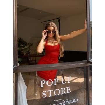 DAAWENXI Women's Sexy Halter Backless Night Out Empire Summer Mini Clubwear Dress Red