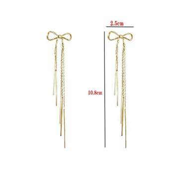 Gold Bow Earrings for Women Cute Ribbon Earrings Tassel Ribbon Earrings Classic Bowknot Dangle Earrings for Women (D G)