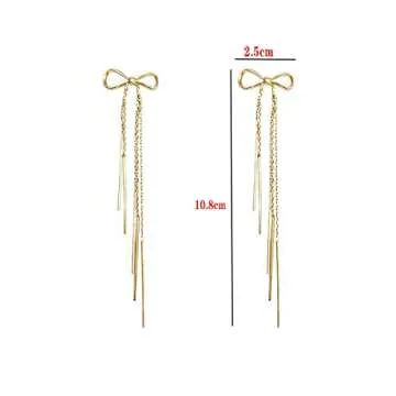 Gold Bow Earrings for Women Cute Ribbon Earrings Tassel Ribbon Earrings Classic Bowknot Dangle Earrings for Women (D G)