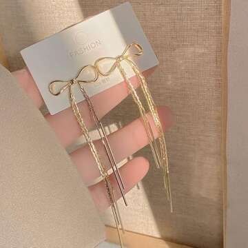 Gold Bow Earrings for Women Cute Ribbon Earrings Tassel Ribbon Earrings Classic Bowknot Dangle Earrings for Women (D G)