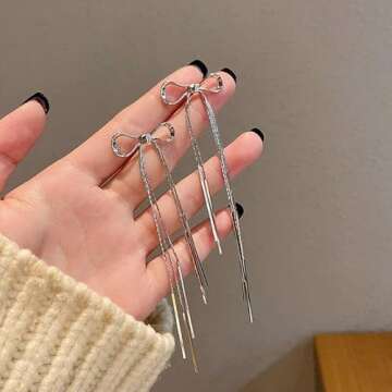 Gold Bow Earrings for Women Cute Ribbon Earrings Tassel Ribbon Earrings Classic Bowknot Dangle Earrings for Women (D G)