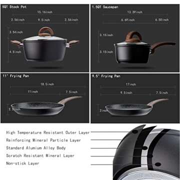 Vkoocy Ceramic Cookware Set - Non Stick, Stylish & Safe