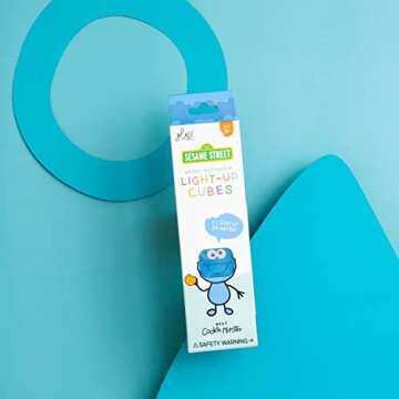 Glo Pals x Sesame Street Cookie Monster Water-Activated Bath Toy with 6 Reusable Light-Up Cubes for Sensory Play