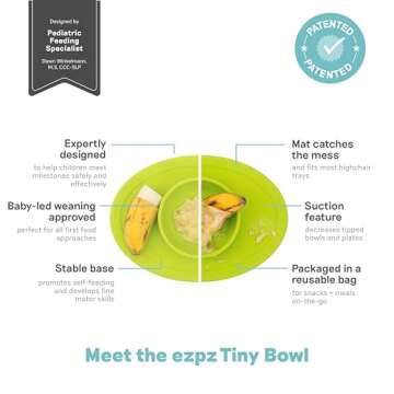 ezpz Tiny Bowl (Lime) - Silicone Baby Bowl with Suction for 6 Months + - Built-in Placemat - First Foods + Baby Led Weaning - Fits on All Highchair Trays - Suction Bowls for Baby