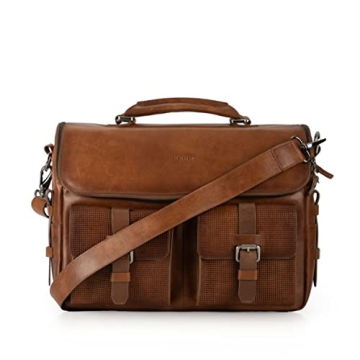 VELEZ Brown Full Grain Leather Messenger Bag for Men and Women - 15 inch Leather Briefcase for Men -...