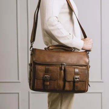 VELEZ Brown Full Grain Leather Messenger Bag for Men and Women - 15 inch Leather Briefcase for Men - Vintage Shoulder Business Crossbody Travel Work Leather Laptop Bag