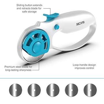 NICAPA 45mm Rotary Cutter for Fabric with Safety Lock Ergonomic Classic Comfort Loop Rotary Cutter f...