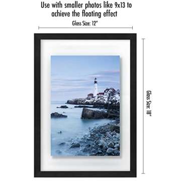 Americanflat 12x18 Floating Picture Frame with Polished Crystal-Clear Glass - Use as 8x10 Picture Fr...