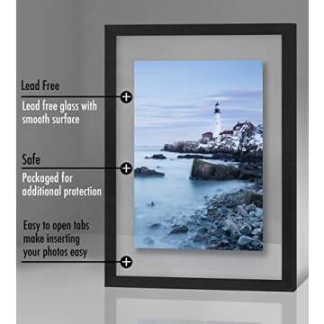 Americanflat 12x18 Floating Picture Frame with Polished Crystal-Clear Glass - Use as 8x10 Picture Frame or 5x7 Picture Frame - Signature Float Collection - Photo Frame for Wall Display - Black