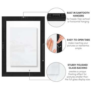 Americanflat 12x18 Floating Picture Frame with Polished Crystal-Clear Glass - Use as 8x10 Picture Frame or 5x7 Picture Frame - Signature Float Collection - Photo Frame for Wall Display - Black