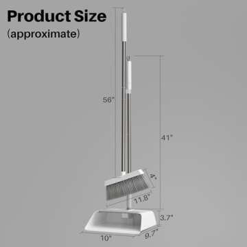 JOYMOOP Broom and Dustpan Set, Upright Standing Brooms for Sweeping Indoor, Light Weight Stainless Steel can be Hung on The Wall, Suitable for Pet Hair, Carpet, Floor