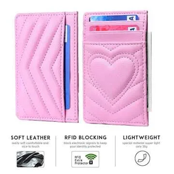 AUNER LEATHER Teen Girl Gifts Trendy Stuff, Birthday Gift for 12 13 14 15 16 17 18 Year Old Teenage Girls, Pink Cute Heart Ideas for Daughter Girlfriend Sister College Young Women Card Holder Wallet