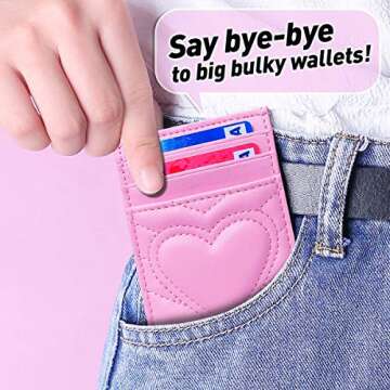 AUNER LEATHER Teen Girl Gifts Trendy Stuff, Birthday Gift for 12 13 14 15 16 17 18 Year Old Teenage Girls, Pink Cute Heart Ideas for Daughter Girlfriend Sister College Young Women Card Holder Wallet