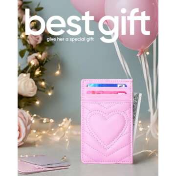 AUNER LEATHER Teen Girl Gifts Trendy Stuff, Birthday Gift for 12 13 14 15 16 17 18 Year Old Teenage Girls, Pink Cute Heart Ideas for Daughter Girlfriend Sister College Young Women Card Holder Wallet