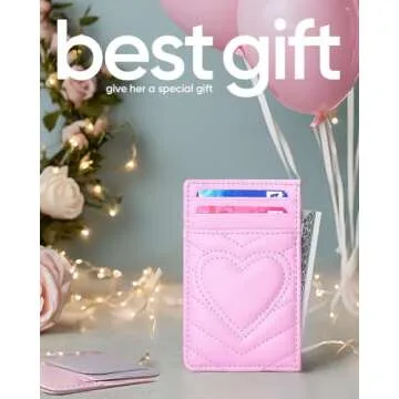 AUNER LEATHER Teen Girl Gifts Trendy Stuff, Birthday Gift for 12 13 14 15 16 17 18 Year Old Teenage Girls, Pink Cute Heart Ideas for Daughter Girlfriend Sister College Young Women Card Holder Wallet